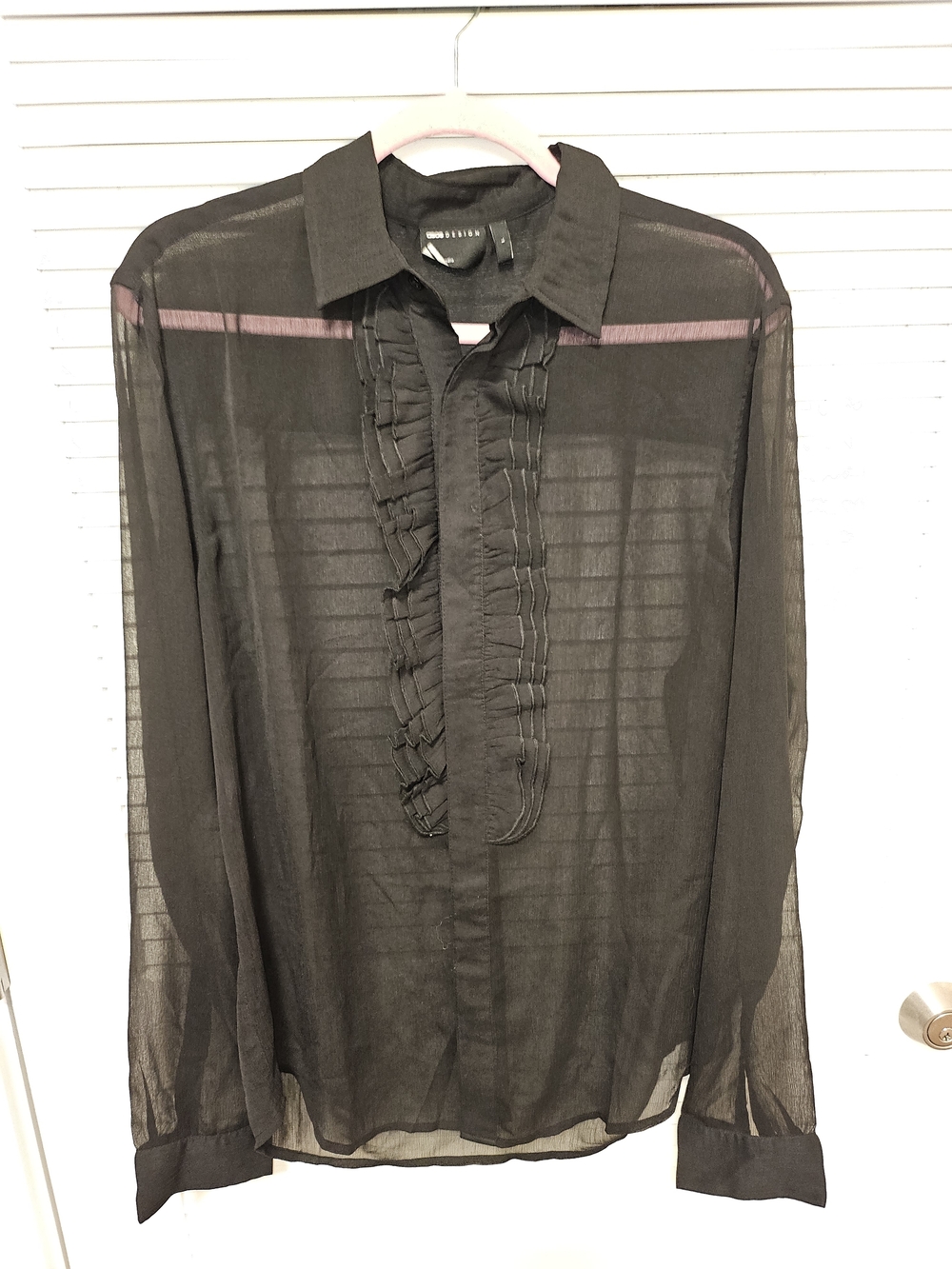 ASOS Sheer Black Ruffle-Front Dress Shirt
